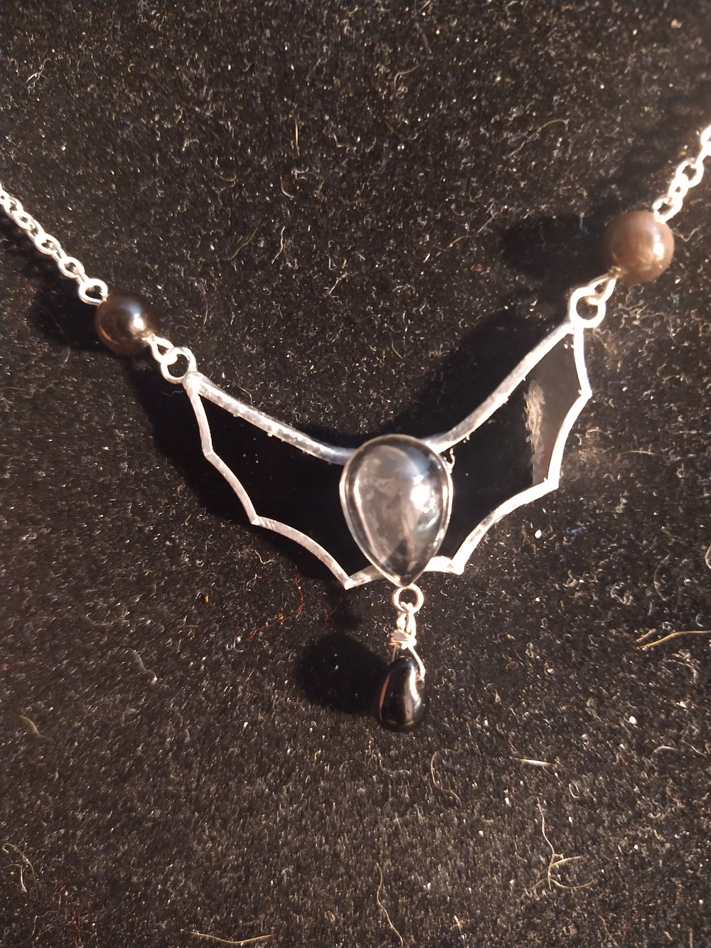 Black Bat Wing Teardrop Pendant Necklace - Women Jewelry
